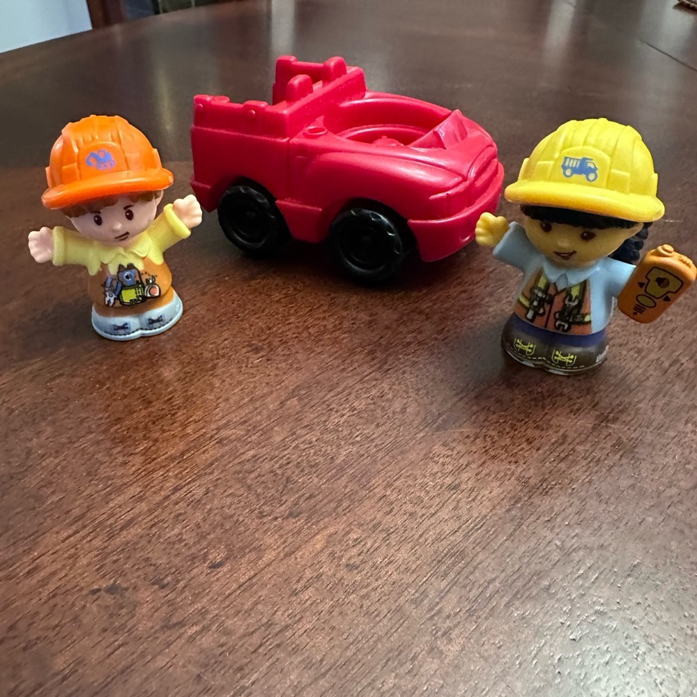 Fisher Price Little People Vtg Red Vehicle with 2 Construction City Workers